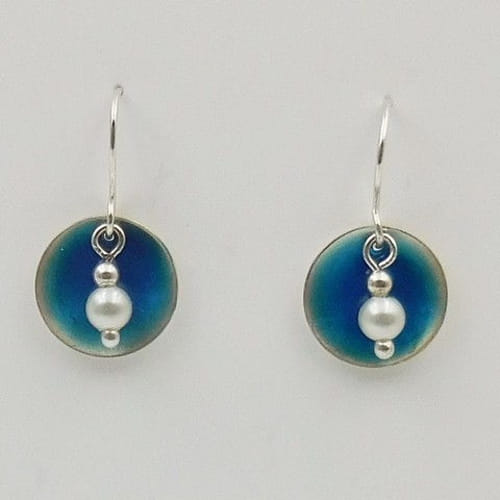 DKC-1025 Earrings Circles Blue Resin & Pearls at Hunter Wolff Gallery